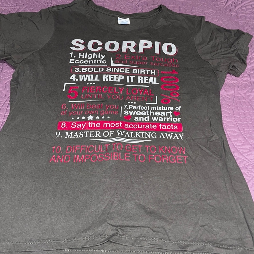 Scorpio Traits ladies cut tee. Size X-Large